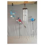 Lot 2 Wind Chimes & 2 Bird Stake Yard Art