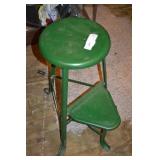 24" Vintage Metal Shop Stool w/ Flip Down Step