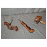 3pc Burlwood Handled Wine Set