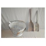 Antique Galvanized Fireplace Ash Bucket & 2 Scoops