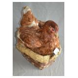 Unique Taxidermied Chicken Sitting in Basket