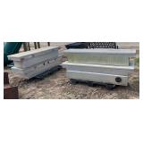 Lot of truck tool boxes on plastic pallets, row:5