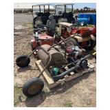 Small Rugg brand riding mower with pallet of weed wackers & misc., row:5