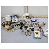 Pug items including coasters, coffee mug,
