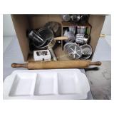 Kitchen, serving tray, Jello molds, sifter,