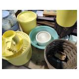 Tupperware, beach towels, pictures, Kleenex box,