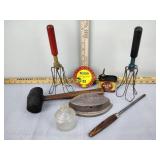 Asbestos sad iron, Mallot, scotch electric tape,