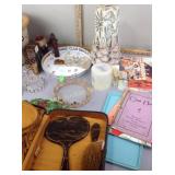 Dresser set, candles, tiaras, serving tray,