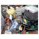 Storage totes, kitchen utensils, wine decor,