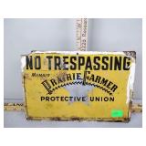 No trespassing, prairie farmer, metal sign,