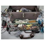 Toolbox full of hardware, electrical equipment