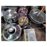 Mantel clock, pots & pans, collector