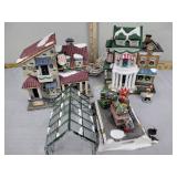 Christmas village buildings and greenhouse which
