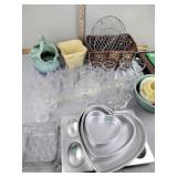 Juice glasses, planters, chipped bowls, basket,