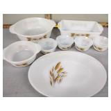 Fire king dishes including loaf pan, platter,