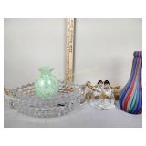 Murano vase small ding , 2 fostoria serving dishes