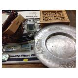 Wall mirror , ladies gloves, pens, snow globe,