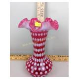 Fenton cranberry polka dot ruffled vase