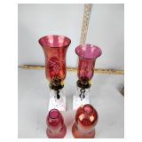 Vintage candleholder with cranberry glass