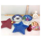 Longaberger pottery plates, ruby red pear glass