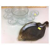 Hobnail candy dishes and bowl, fish platter
