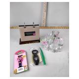 Shot glasses, Shopkins watch, wood reindeer