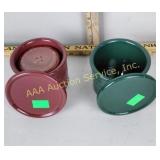 (2) Longaberger green and red small crocks, good