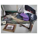 Tennis rackets, ice fishing pole, costume