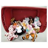Stuffed animals including Ty, storage tote