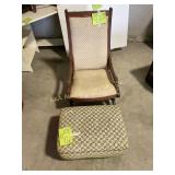 Vintage rocker, upholstered footstool (stained)