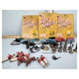 Toy figurines in cars, vintage HotShots wheels