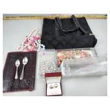 Coach bag (used condition), beads, glassware,