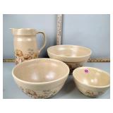 Treasure craft stoneware bowls and pitcher
