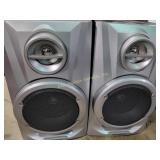 Speakers, VHS movies incl Disney, baskets,