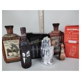 Coin bank, Beam bottles, Stoli shaker tops