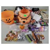 Halloween decor: candy buckets, ribbon, stickers,