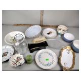 Glass fish plate, mixing bowls, porcelain dishes,