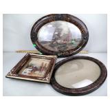 (3) Antique picture frames including convex oval