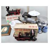 Sprinkler, toaster oven, mugs, 4 qt milk can,