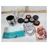 Hockey pucks, Corona glasses, 1992 Speedway