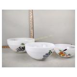 Painted Fire King opaque glass mixing bowls