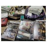 Old linens, shoe form, magazines about primitives