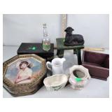 Primitive style items: wood box, wood tote, small