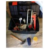 Toolbox and contents of pipe wrench, adjustable