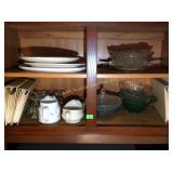 serving bowls, creamer, platters, cookbooks