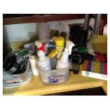 cleaning supplies, pill sorter, green canning