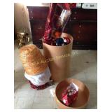 Christmas stuffed toys, tinsel, wrapping paper,