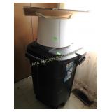 trash can, lamp shade, swimming fins