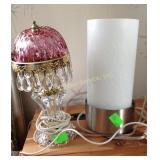 small lamps, one missing some crystals