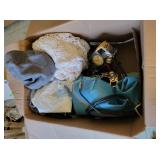 table cloth, hats, plastic cars